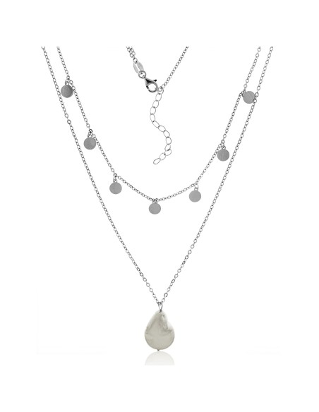 Collar Placas y Perla de Plata