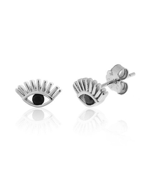 Pendientes Ojo de Plata y Circonita Negra
