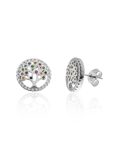 Pendientes Árbol Vida Plata y Circonitas 10mm.