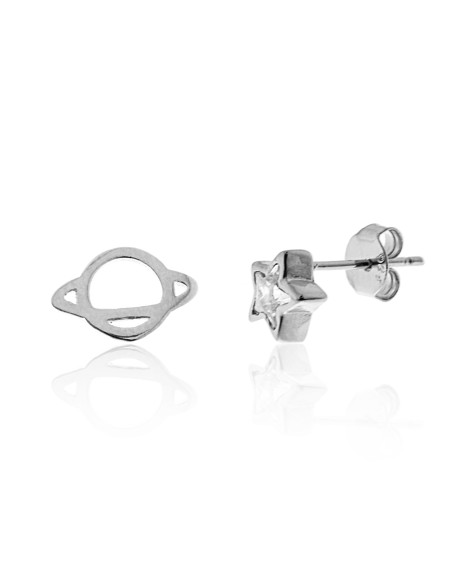 pendientes planeta y estrella de plata, pendientes planetas