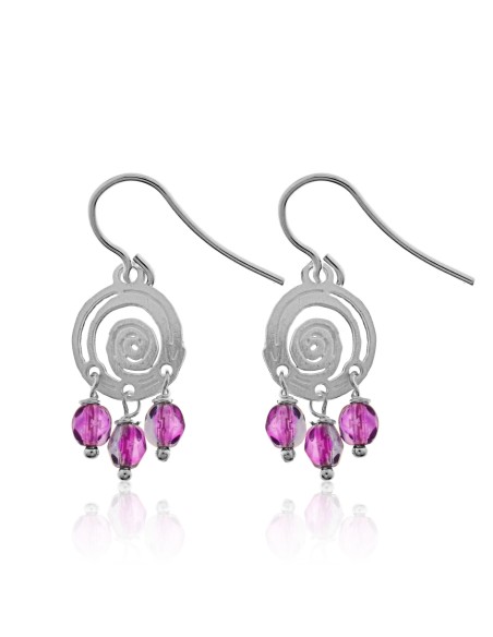 pendientes para mujer con piedra lila de plata, pendientes hippies largos