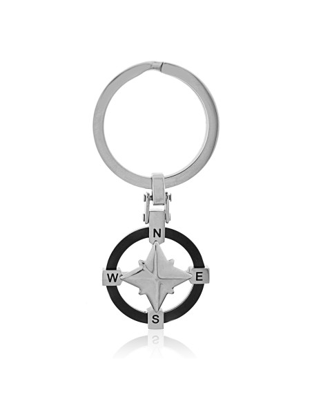 llavero brújula de acero para hombre o mujer.  Portallaves rosa de los vientos con los puntos cardinales