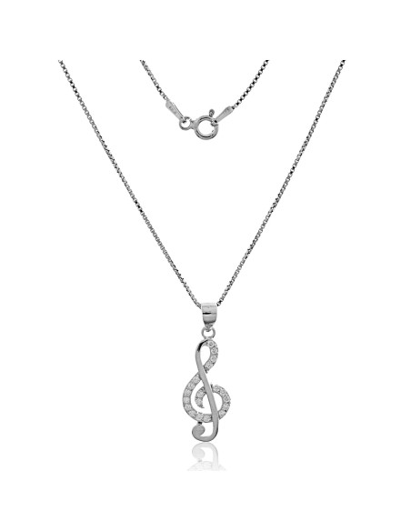 colgante clave de sol para mujer, gargantilla clave musical de plata