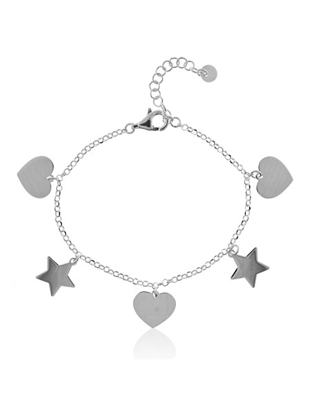 pulsera corazones y estrellas de plata, pulsera para niña de plata