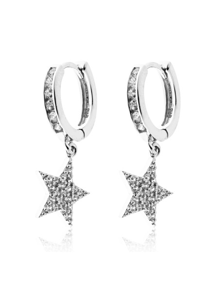 aros de plata con estrella colgando, aretes para mujer con circonitas