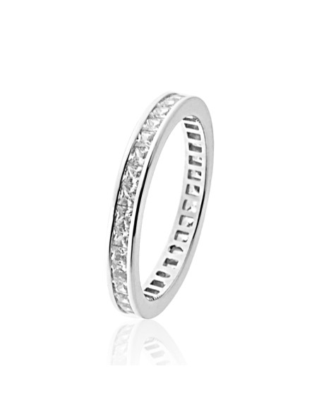 sortija carril de circonitas de plata, anillo riviere para mujer