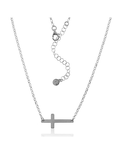 collar cruz horizontal de plata de ley, gargantilla con cruz plata
