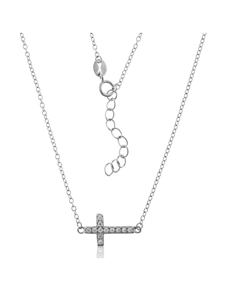 Collar cruz con circonitas de plata para mujer, gargantilla cruz plata