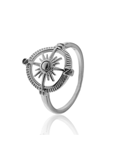 Anillo rosa de los vientos de plata para mujer, sortija rosa vientos
