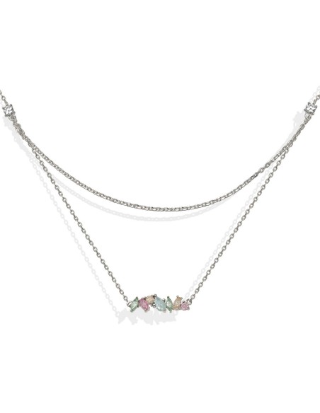 collar doble cadena para mujer de plata con circonitas de colores