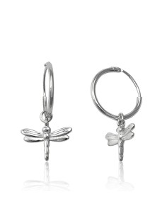Pendientes de aro con libélula colgando de plata de ley para mujer