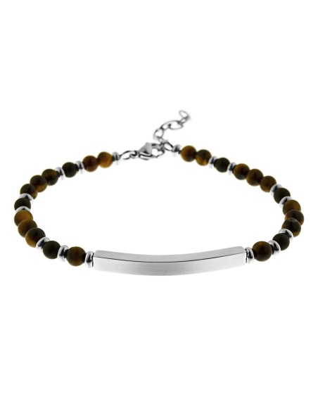 pulsera unisex de acero y bolas ojo de tigre, brazalete bolas y acero
