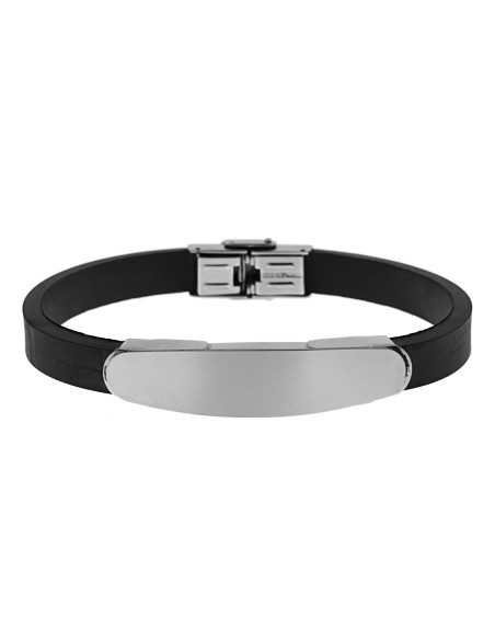 Pulsera para hombre con placa de acero y caucho negro