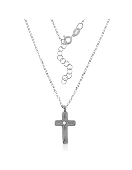 Collar Cruz de Plata Rodiada
