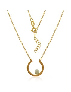 Collar Círculo Abierto y Perla Plata Dorada