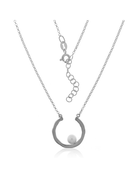 Collar Círculo Abierto con Perla Plata