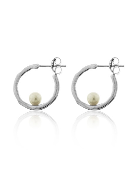 Pendientes Aro con Perla Plata 18,5mm.