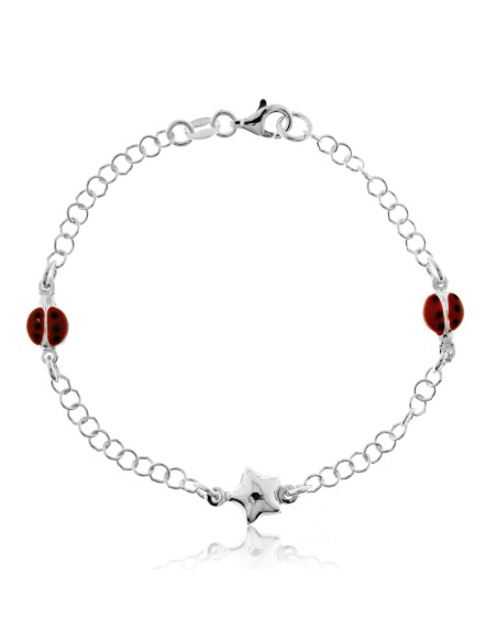 Pulsera Estrella y Mariquitas Niña Plata