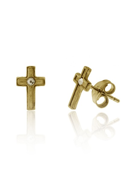 Pendientes Cruz 7x11mm. Plata Dorada