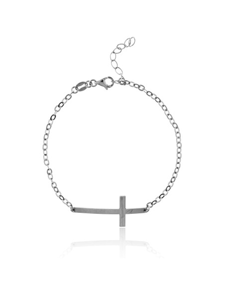 Pulsera Cruz Grande Horizontal Plata