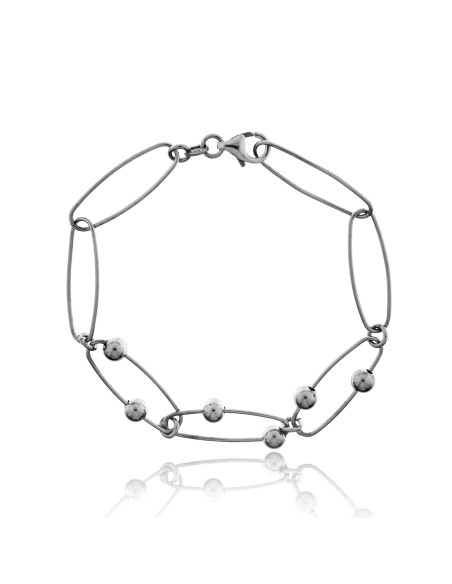 Pulsera Eslabones Alargados con Bolitas Plata