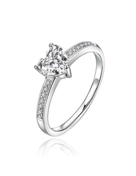 Anillo Solitario Corazón de Plata