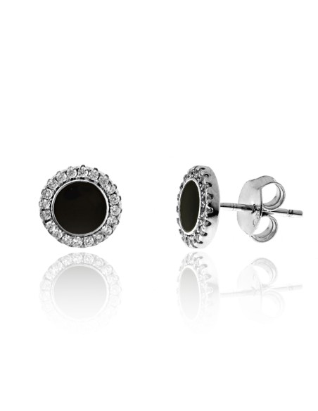 Pendientes Negros y Circontitas Blancas Plata
