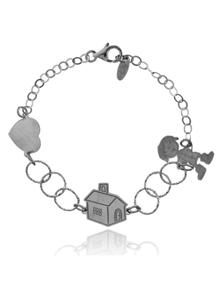 Pulsera Corazón, Casa y Niño Plata
