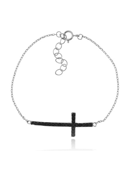 Pulsera Cruz Circonitas Negras Plata