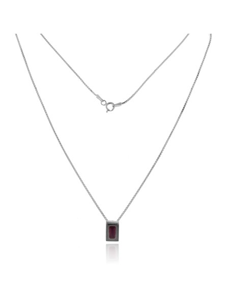 Collar Colgante Cuadrado y Circonita Lila Plata