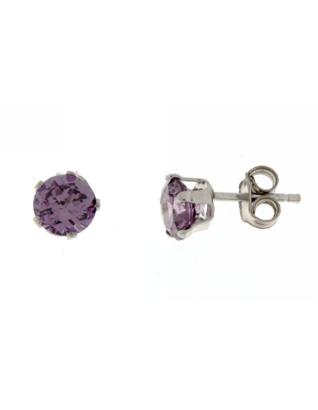 Pendientes Circonita Lila 6mm. Plata