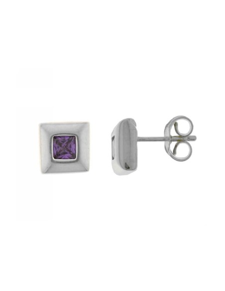 Pendientes Botón Piedra Lila Plata