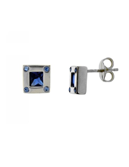 Pendientes de Botón Piedra Azul Plata