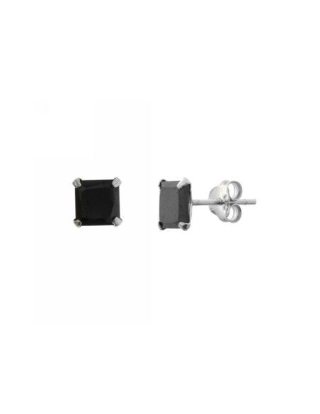 Pendientes 6mm. Circonita Negra Cuadrada
