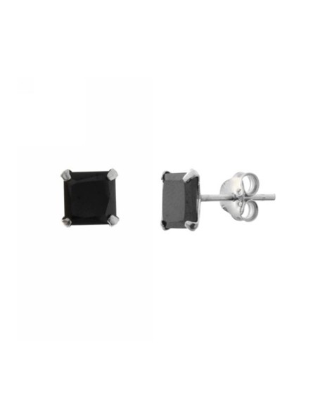 Pendientes Circonita Negra 8mm. Plata
