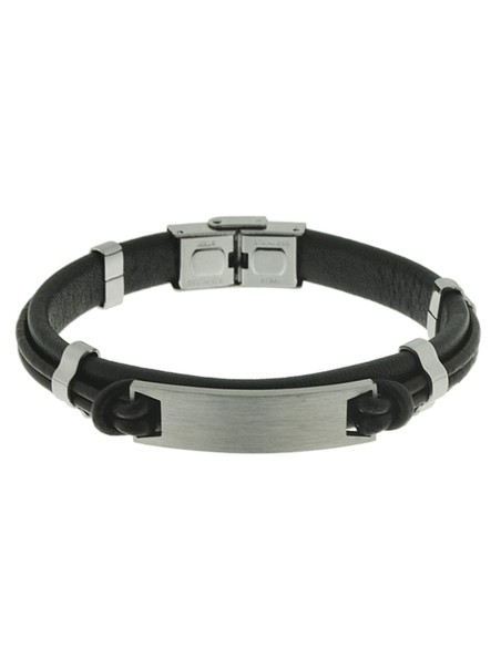 pulsera para hombre de acero y cuero, pulsera personalizada con un grabado