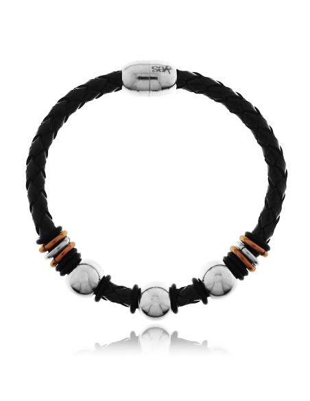 Pulsera Cuero Hombre con Abalorios