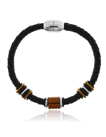 Pulsera Cuero Hombre y Bola Acero