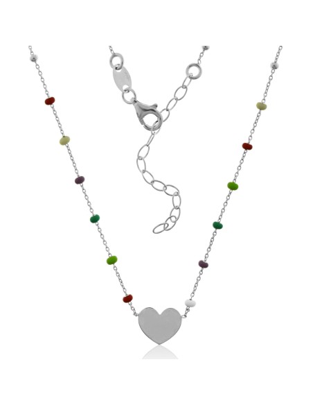 Collar Corazón y Bolas Colores Plata