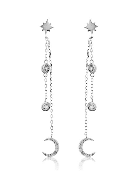 Pendientes Cadena Luna y Estrella Plata