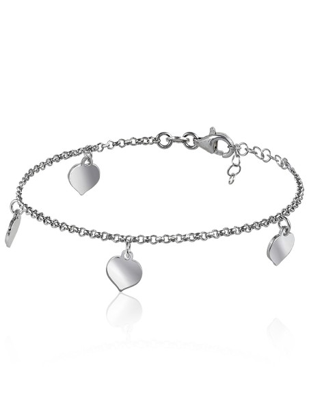 Pulsera Corazones Colgando Plata