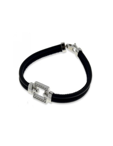 Pulsera Cuadrado de Plata y Cuero