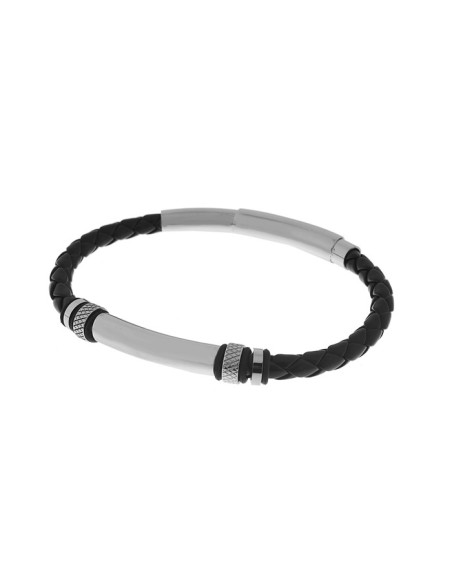 Pulsera de Acero y Cuero Hombre