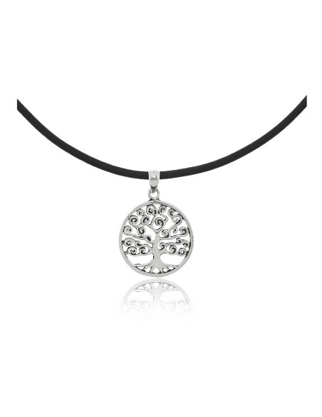 Collar Árbol de la Vida Plata para mujer con cordón negro