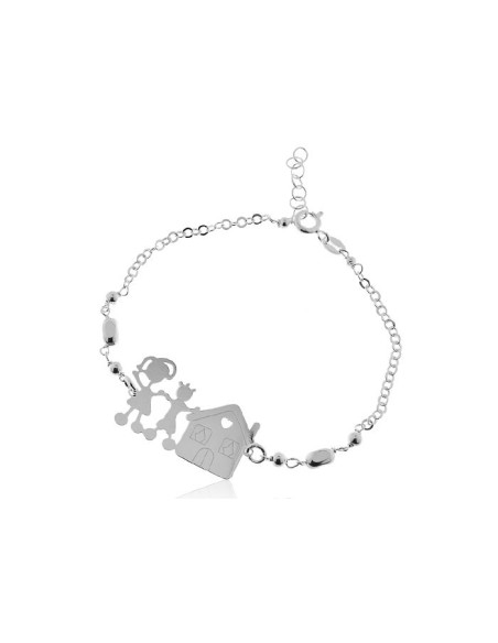 Pulsera con Niño, Niña y Casa de Plata