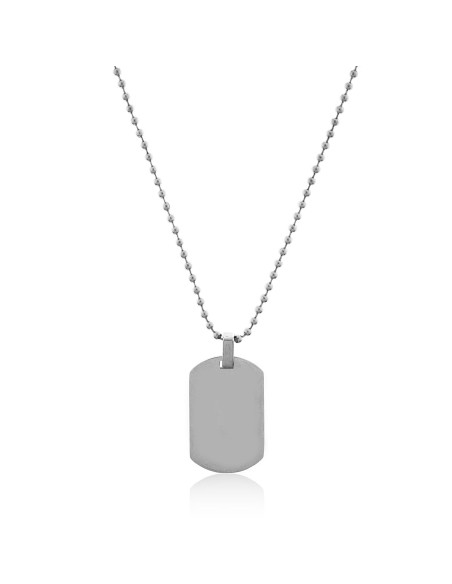 Placa Militar de Acero con Cadena de Bolitas