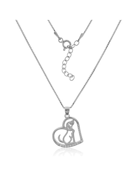 Collar Corazón con Perro de Plata y Circonitas