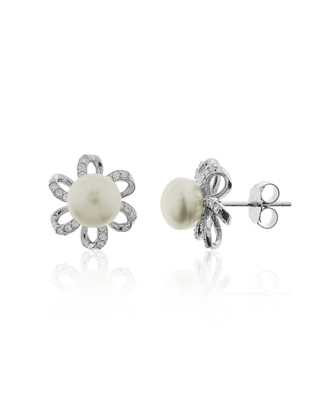 Pendientes Flor con Perla de Plata