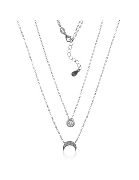 Collar Doble Con Luna y Circonita de Plata