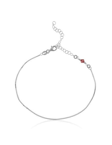 Tobillera de Plata con Piedra Rosa